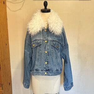 NEW! Michael Kors Women's Detachable Faux Fur Collar Denim Jacket, Size M/L